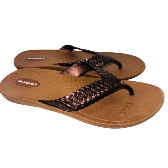 Okabashi Mens Brown Flip Flops Thong Sandals L Comfortable Beach Resort Comfort - Picture 1 of 11